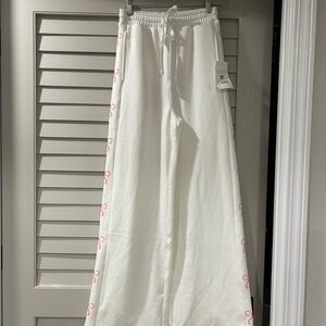 Altar'd State Cream Wide Leg Pants with Pink Details